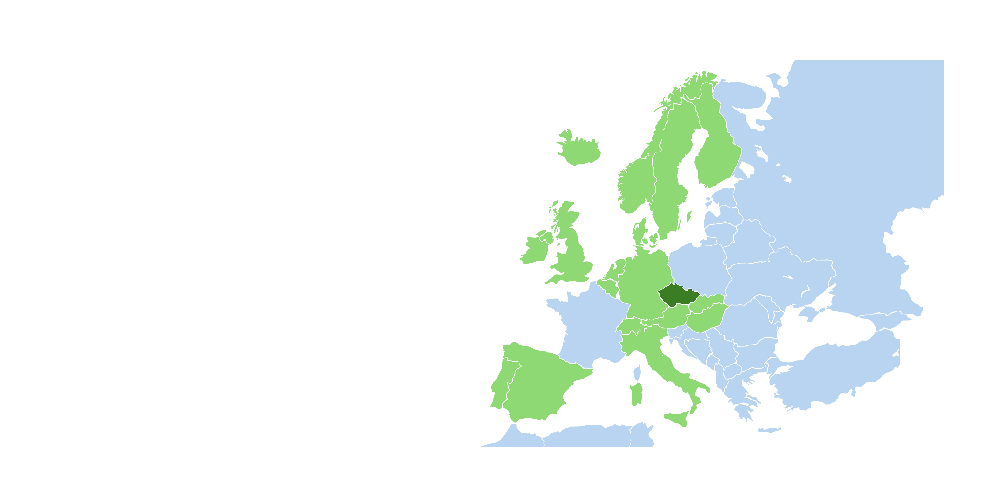 Map of Europe highlighting countries with DIANA Biotechnologies distributors